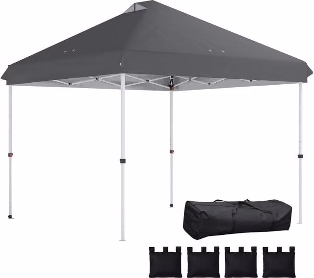 Outsunny One-Touch Pop Up Garden Gazebo with Wheels, Dark Grey, W: 300 cm x D: 300 cm x H: 300 cm