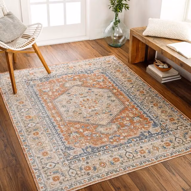 Livabliss Lilian Washable Vintage Boho Living and Dining Room Rug in Orange and Brown, W/D/H: 66 x 120 cm – 1