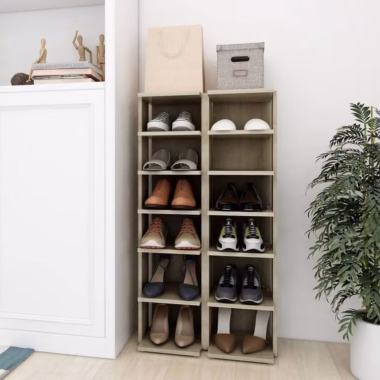 Berkfield Home Set of 2 Sonoma Oak Shoe Cabinets in Light Brown, W/D/H: 25 x 27 x 102 cm