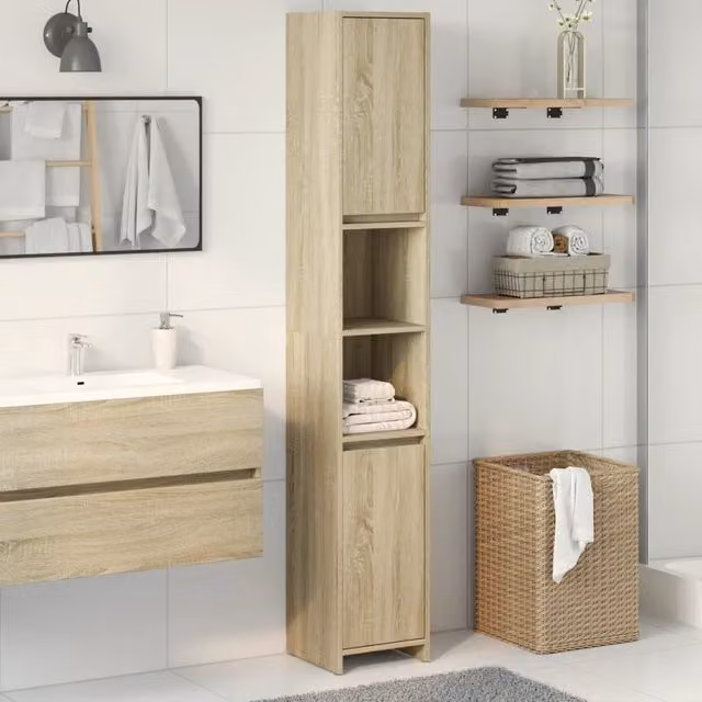 Berkfield Home Sonoma Oak Bathroom Cabinet, Brown, W/D/H: 30 x 30 x 183.5 cm
