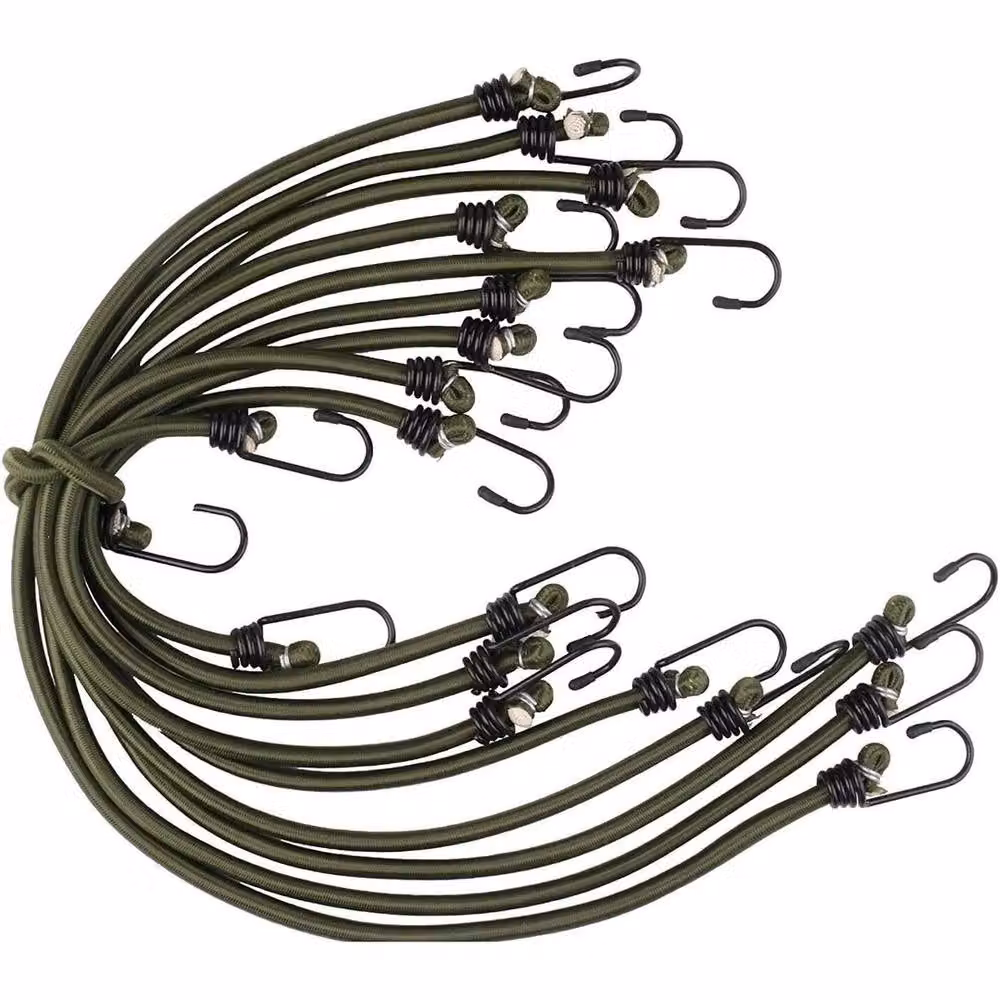 NESTLUNE 10 Pack Heavy Duty Elasticated Bungee Cords with Hooks in Green, W/L: 52 x 520 cm – 2