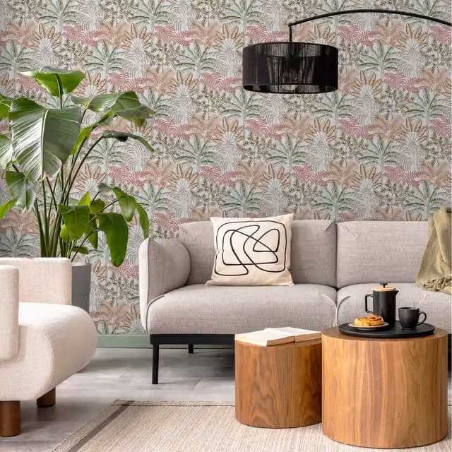 Superfresco Easy Intrigue Trees Wallpaper in Sunset Orange and Multicolour Botanical Design