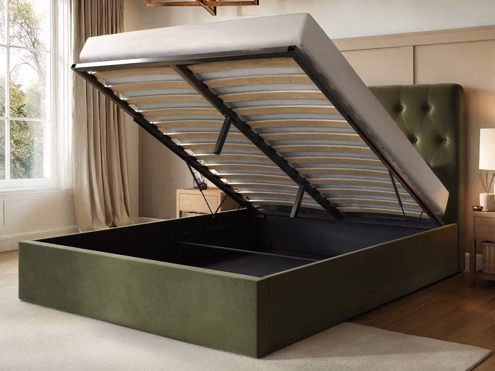 Flair Furnishings Marley Buttoned Chesterfield Ottoman Bed in Green Velvet, W/D/H: 160 x 200 x 132 cm – 5