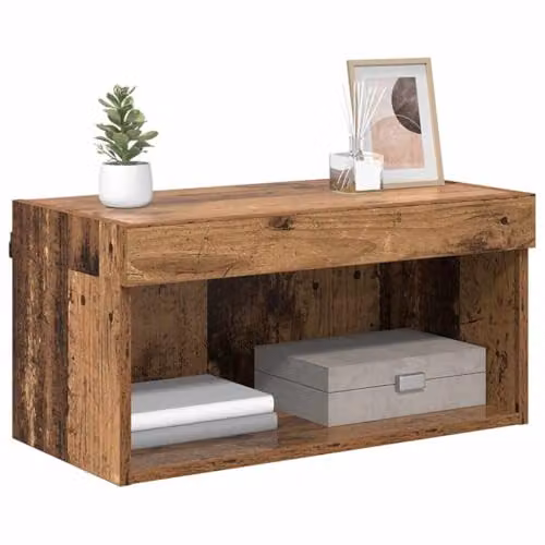 vidaXL Modern Wall Mounted TV Cabinet Set in Brown with Integrated Lighting and Internal Shelves, W/D/H: 60 x 30 x 30 cm – 1