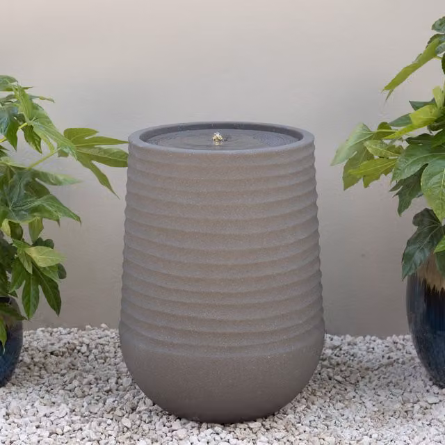 Primrose Mares Ridged Outdoor Water Feature with LED Lights, Grey, Height: 53 cm