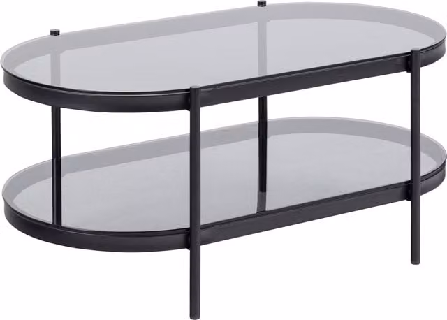 Furniture To Go Bayonne Oval Coffee Table with Smoked Glass Top in Black