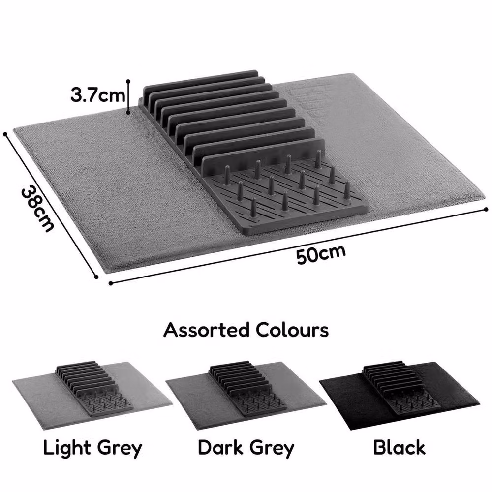 Kelvenix Grey Microfibre Dish Drying Mat with Dish Drainer, W: 50 cm, D: 38 cm – 2