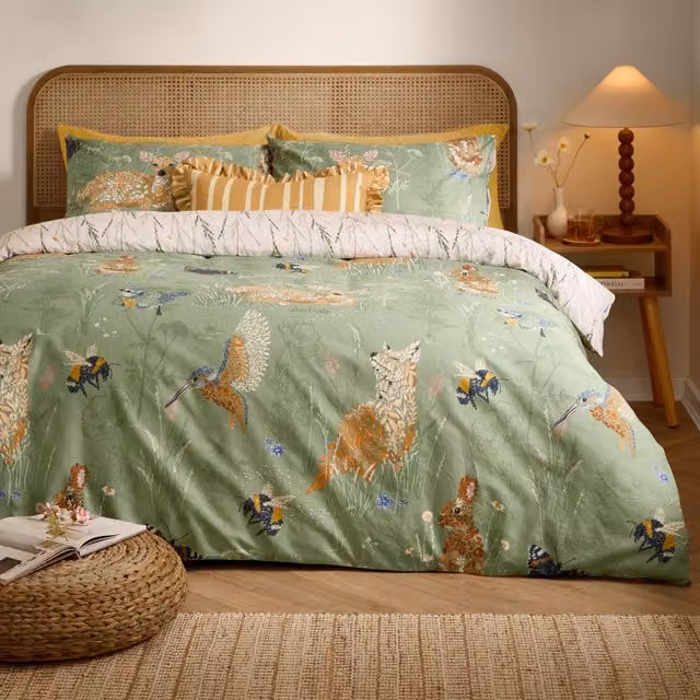 Make it a Home Meadow Flora Reversible Floral Printed Duvet Cover Set, Green, 140 x 200 cm