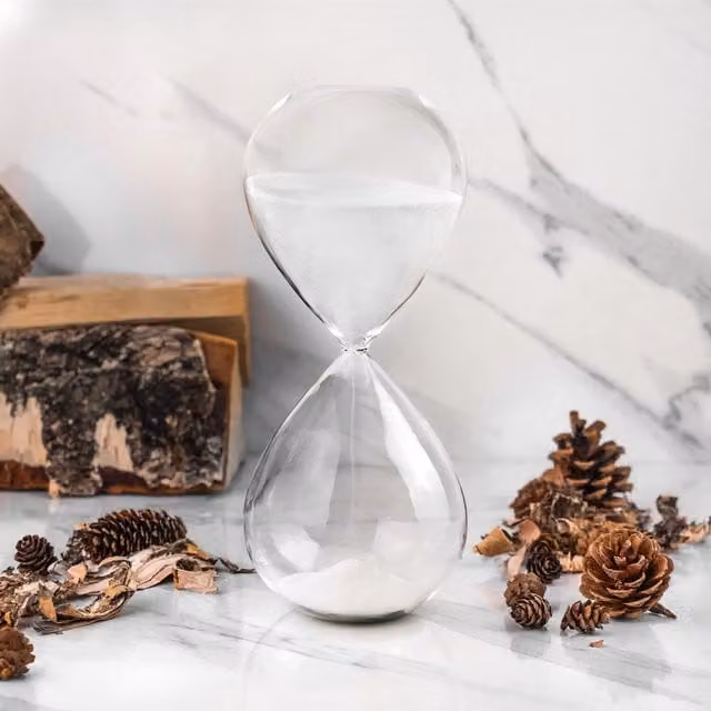 Nicola Spring Glass Sand Timer in Beige and White, Height: 9.5 cm