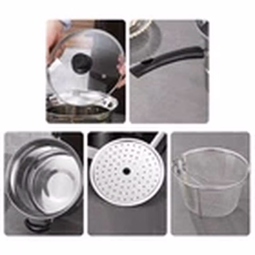 Havendro 4-Piece Deep Fryer Set with Glass Lids and Wire Baskets in Silver – 3