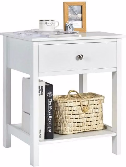 VOGREX Set of 2 Modern 2-Tier Nightstands with Drawer in White