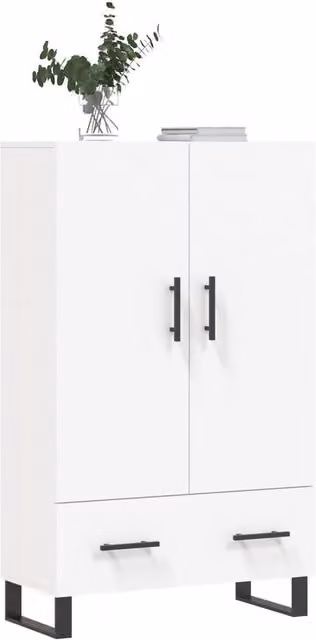 Berkfield Home White Modern Highboard with Hinged Doors and Internal Shelves, W/D/H: 69.5 x 31 x 115 cm