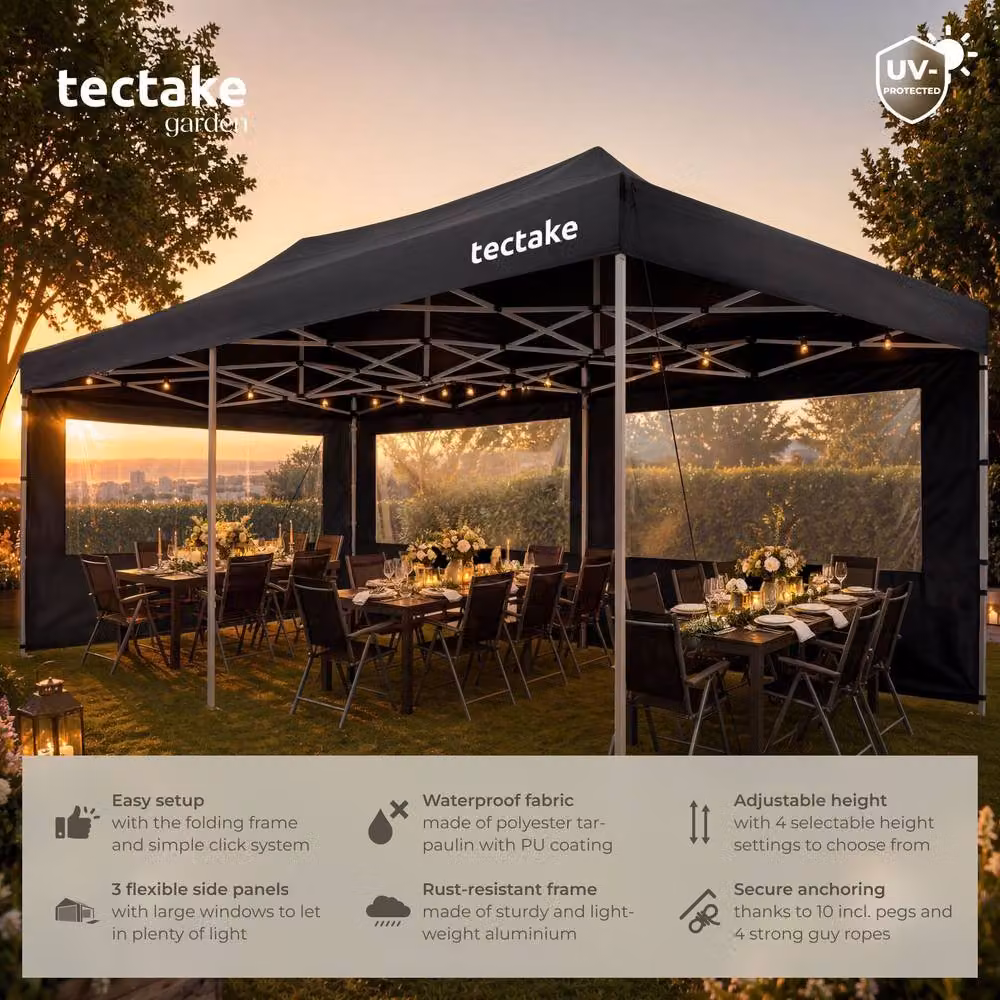 tectake Viola Aluminum Folding Pavilion in Black, W/D/H: 600 x 316 x 300 cm – 2