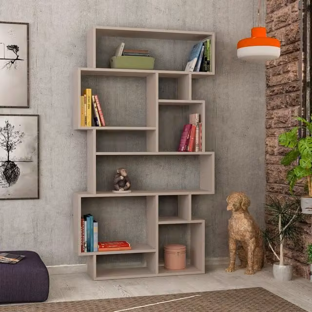 Karmato Modern Mocha Grey Bookcase and Freestanding Display Unit, H: 169.0 cm, W: 96.0 cm, D: 26.0 cm