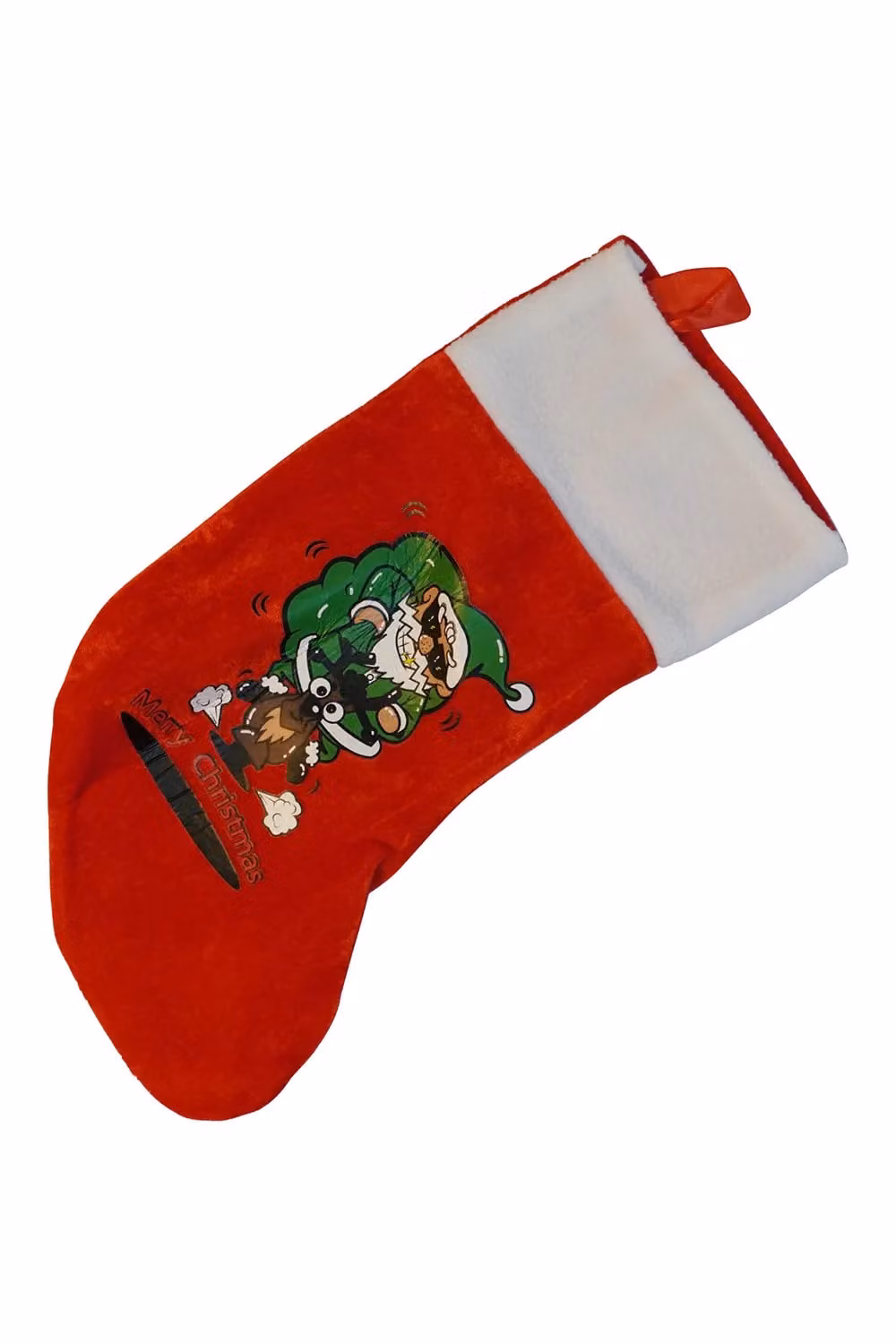 Neel Blue Red Velvet Christmas Stocking with Cartoon Santa and Reindeer Design – 3