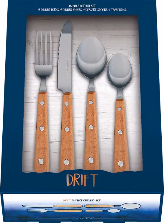 Mikasa Drift 16 Piece Brown Wood and Stainless Steel Cutlery Set for 4 – 6