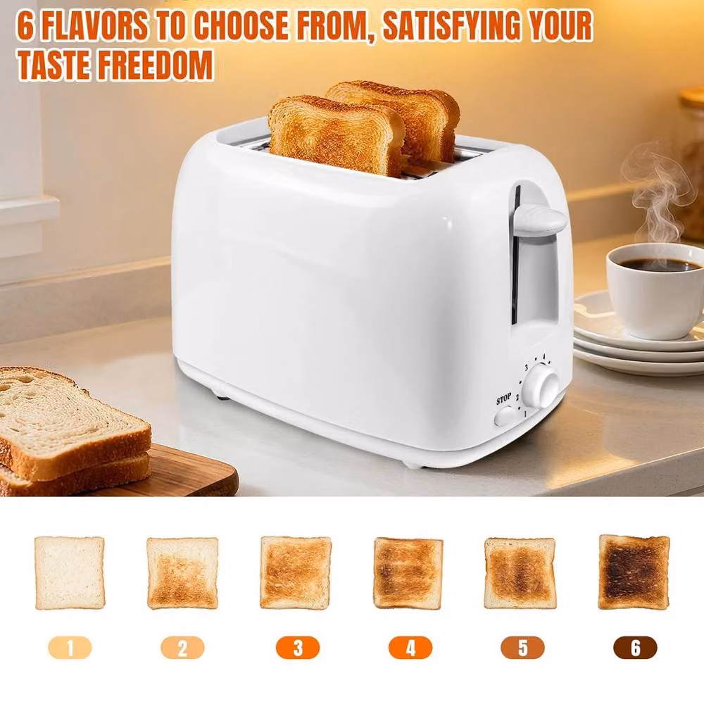 VOGREX 2 Slice 750W Toaster with Cool Touch, Variable Browning and Defrost Functions in White – 5