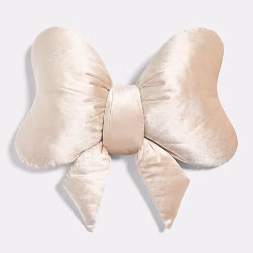 OHS Bow Shaped Velvet Christmas Scatter Cushion in Beige, W: 45 cm, H: 33 cm – 1