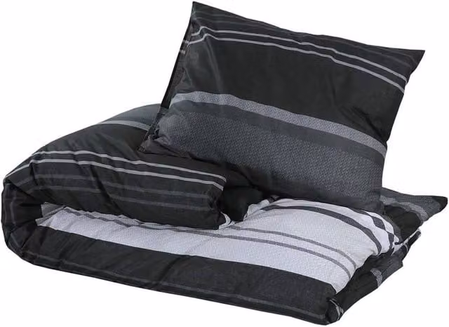 Berkfield Home Elegant Cotton Duvet Cover and Pillowcase Set in Black and White Striped, W/D/H: 140 x 200 cm – 1