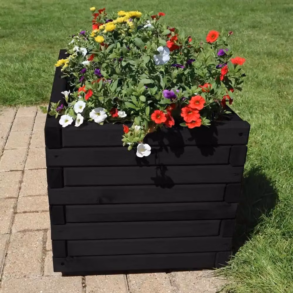 Access Garden Products Pine Raised Trough Planter in Black, W: 140 cm, D: 40 cm, H: 40 cm – 3