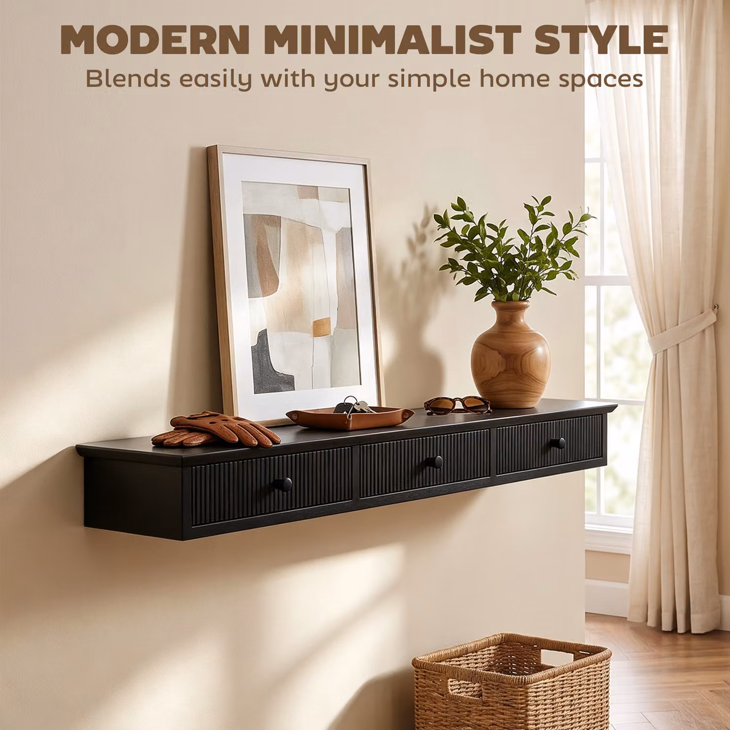 HOMCOM Black MDF Wall-Mounted Storage Shelf, W: 93 cm, D: 15 cm, H: 10 cm – 7