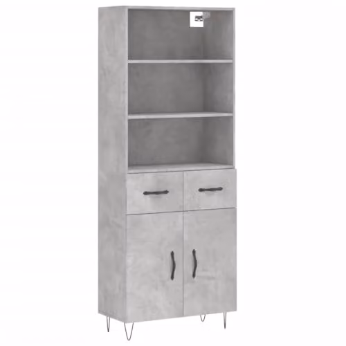 vidaXL Highboard in Concrete Grey with Hinged Doors and Internal Shelves, W/D/H: 69.5 x 34 x 180 cm