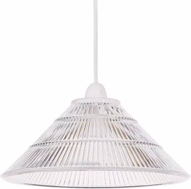 First Choice Lighting Barnes Transparent Fluted Glass Cylinder Pendant Shade, Diameter: 25 cm