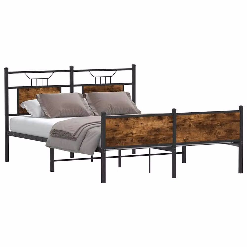 Berkfield Home Durable Industrial Bed Frame in Smoked Oak and Brown, W/D/H: 140 x 200 cm – 2