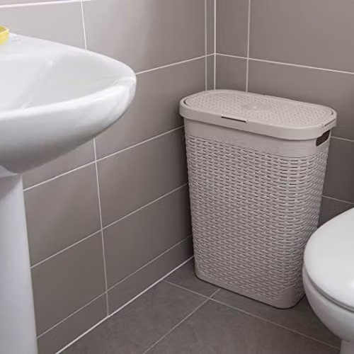 Addis Faux Rattan 40 Litre Slim Family Laundry Hamper Bin with Lid, Beige – 2