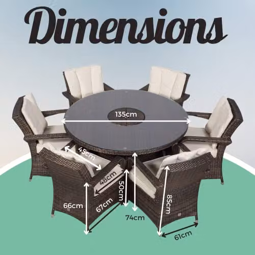 Thats Furniture Giardino Arizona 6 Seater Rattan Garden Dining Set with Ice Bucket Cooler in Brown, Diameter: 135 cm – 2