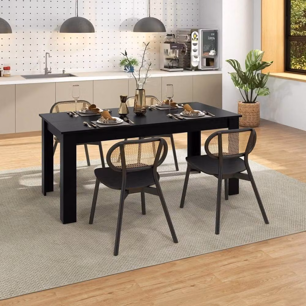 Kelvenix Modern Rectangular Extendable Dining Table in Matt Black Wood Finish – 4