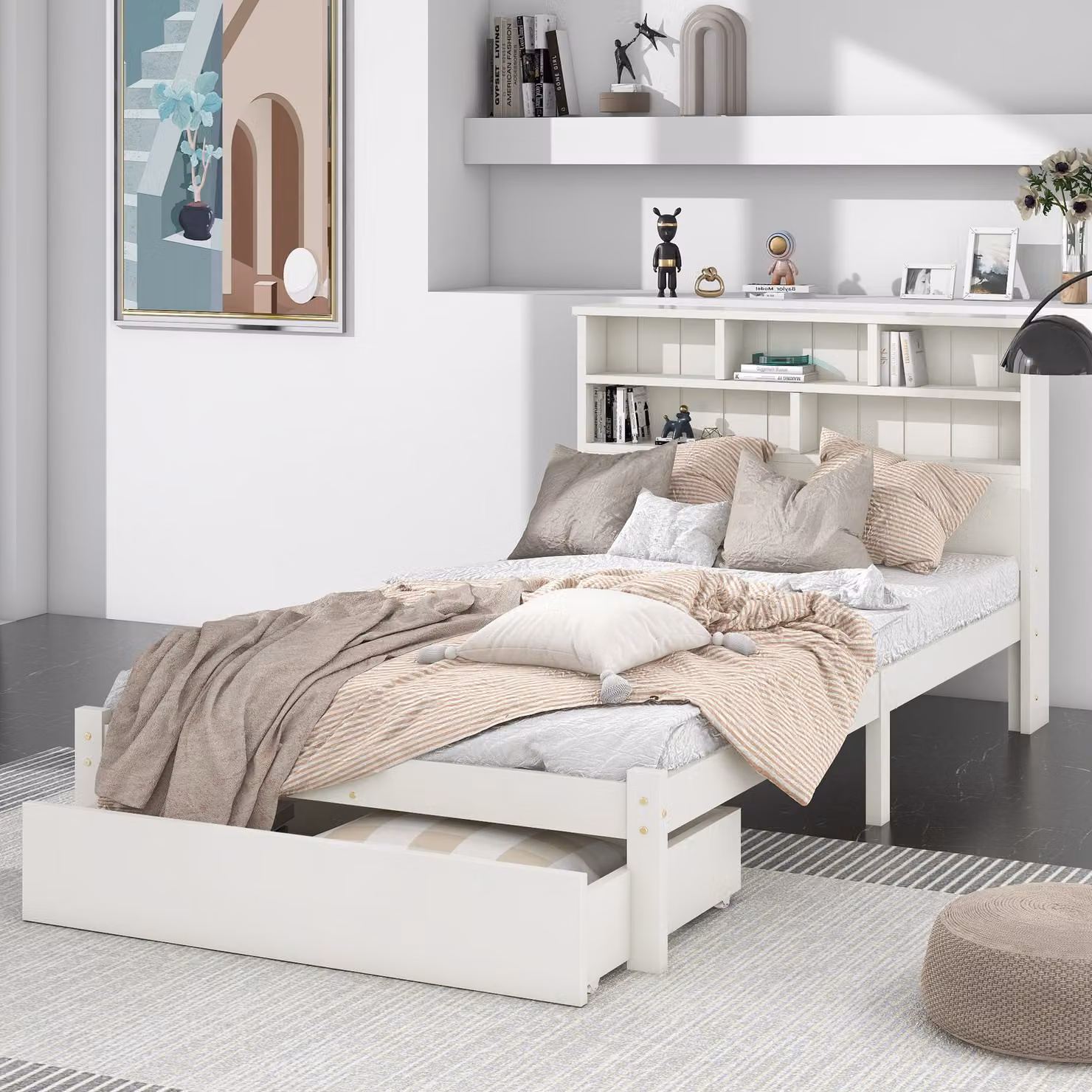Aosom UK Simplicity 3ft Single Bed with Under Storage Drawers in White, W/D/H: 190 x 100 x 208 cm – 4