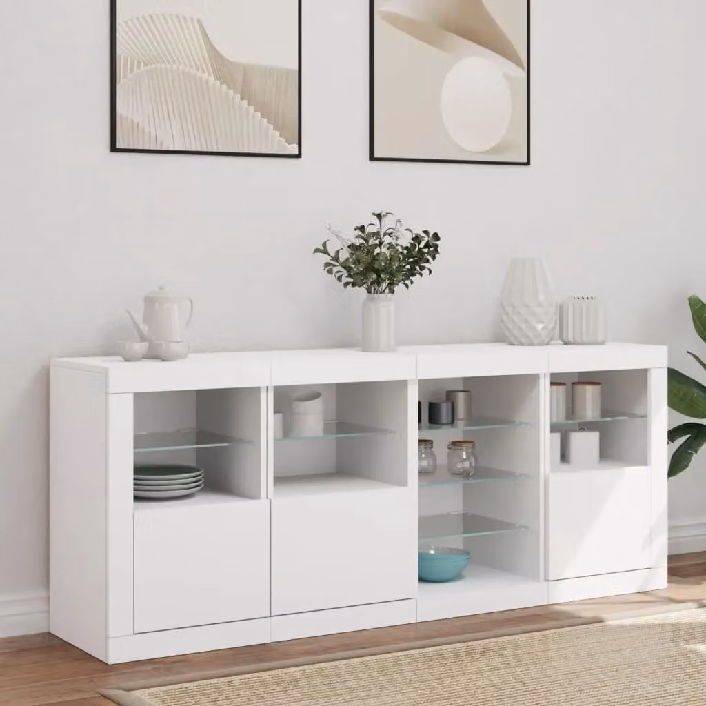 Berkfield Home Modern Glossy White Sideboard with Integrated LED Lights W: 164 cm, D: 37 cm, H: 67 cm – 2
