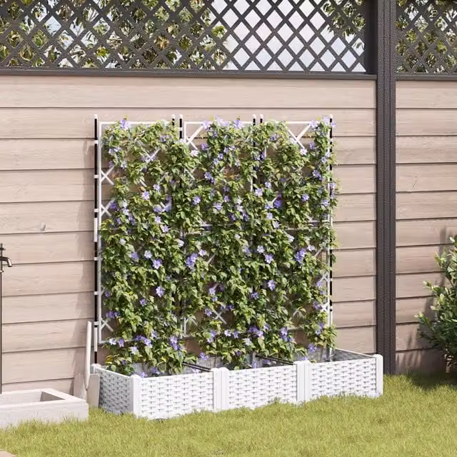 Berkfield Home Garden Planter with Trellis, 3 Piece, White, W/D/H: 120 x 40 x 125.5 cm