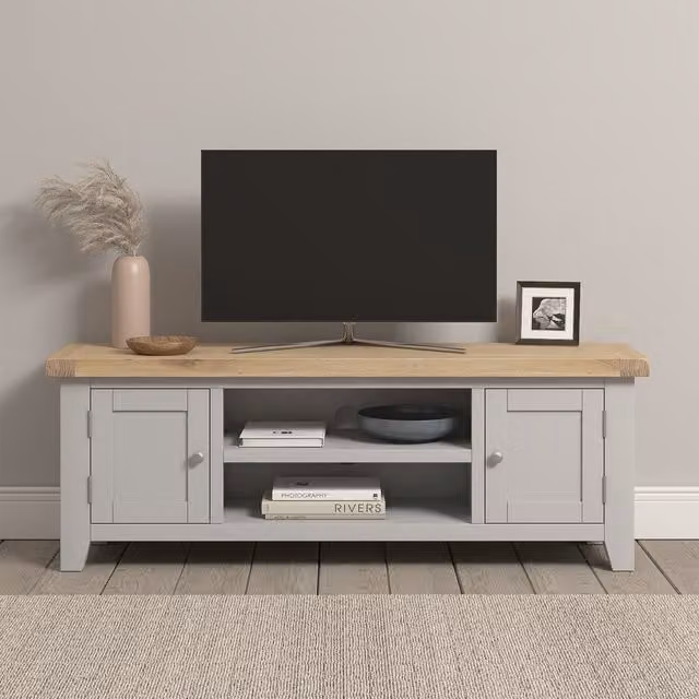 Seconique Windsor Straight TV Unit in Pebble Grey Oak Wood