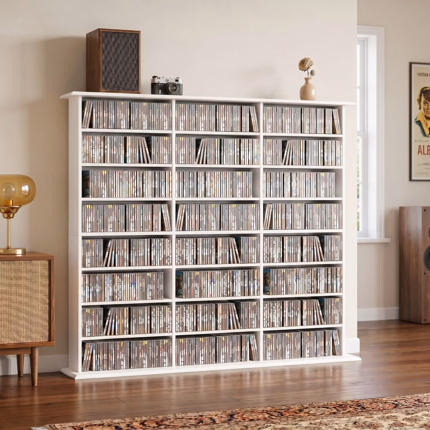 HOMCOM White Media Storage Unit with 24 Compartments and 18 Adjustable Shelves for CD, DVD and Blu-ray Storage – 2