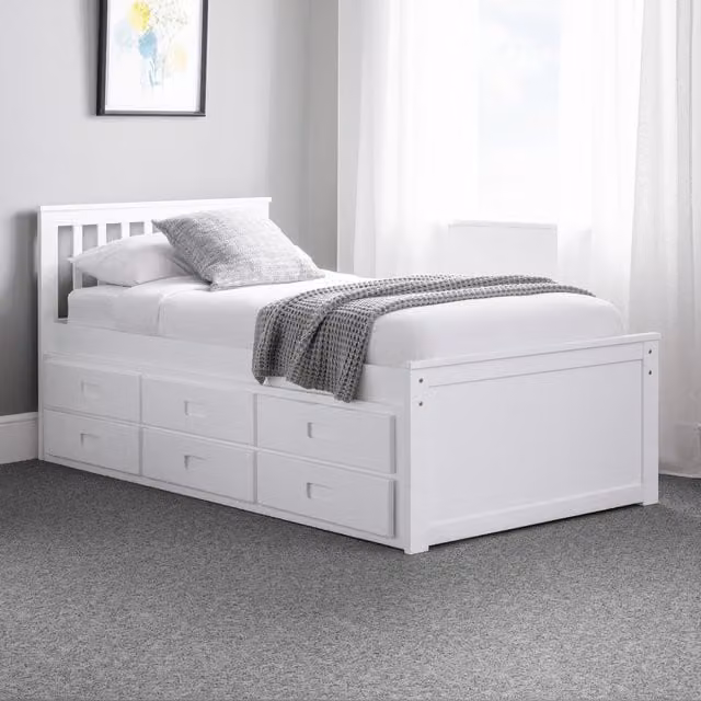 Julian Bowen Maisie White Wooden Bed Frame with Drawers, 90 x 190 cm