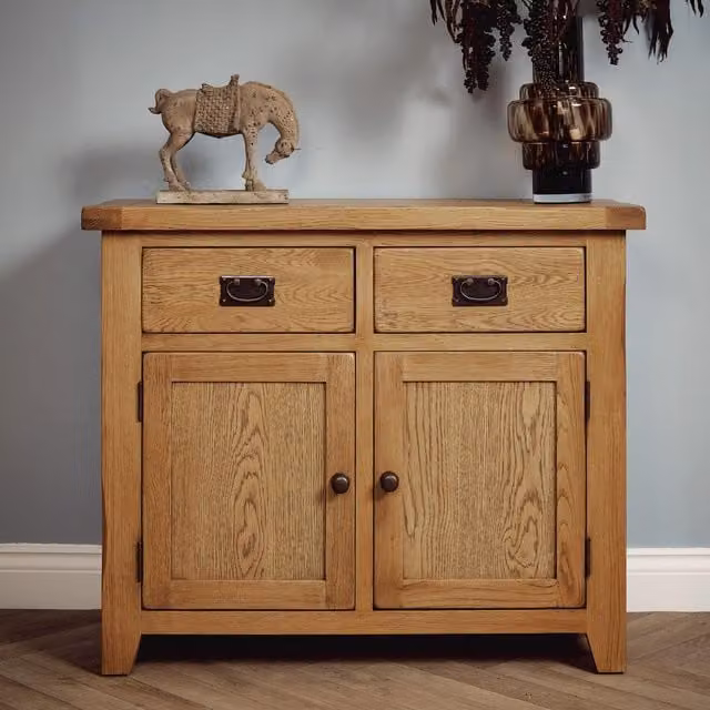Elm Home And Garden Rustic Oak 2 Door 2 Drawer Sideboard in Brown
