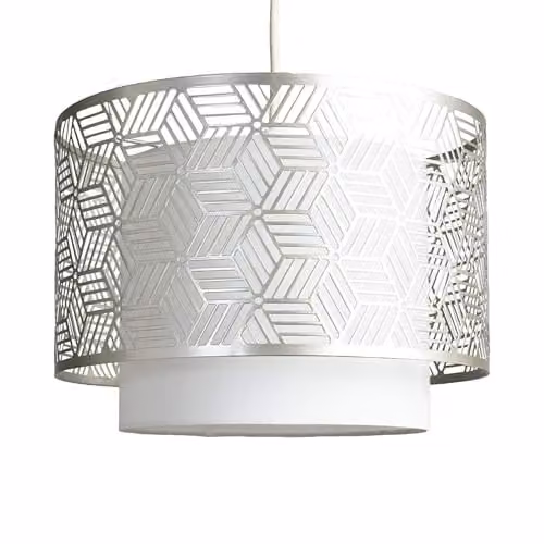 ValueLights Eugene Modern Cylinder Ceiling Pendant Shade in White and Grey, Shade Width: 32 cm