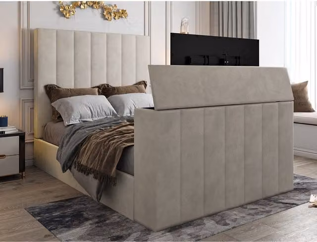 Casani Modern Upholstered Velvet Bed Frame in Grey or Beige, W/D/H: 90 x 190 cm