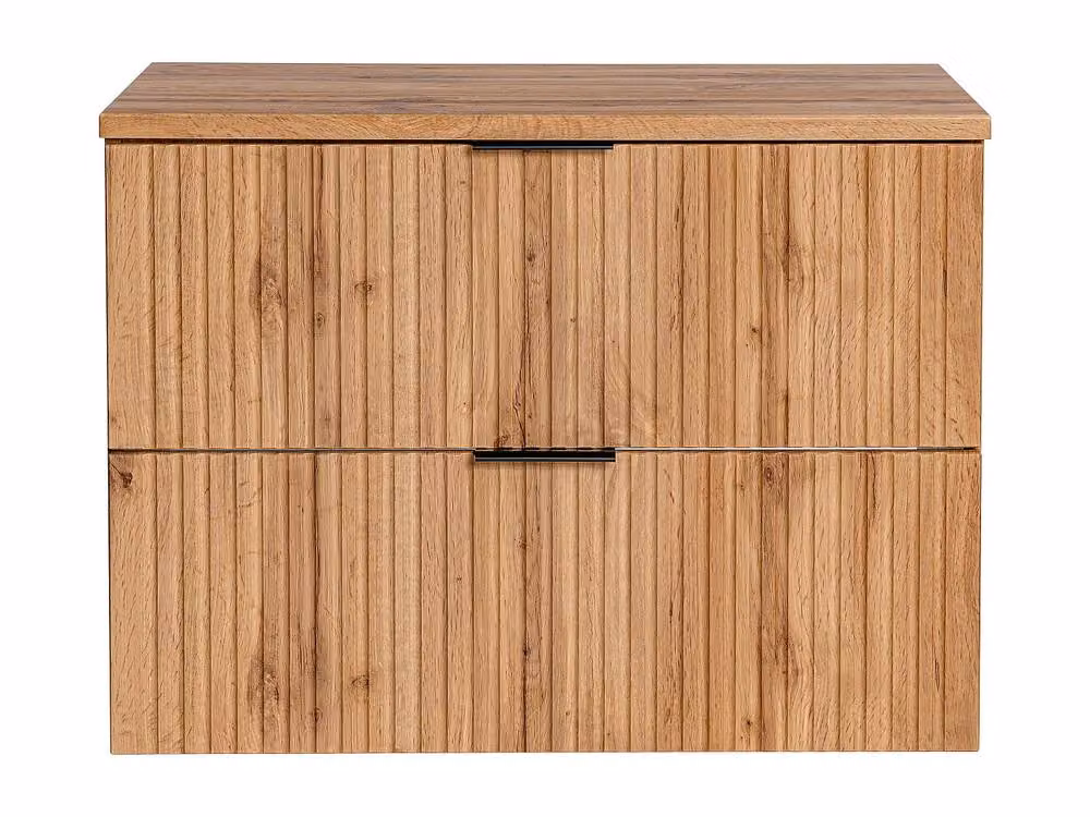 Vente-unique Wall-Mounted Ribbed Vanity Unit with Top in Light Oak, W: 80 cm, H: 46 cm, D: 57 cm – 2
