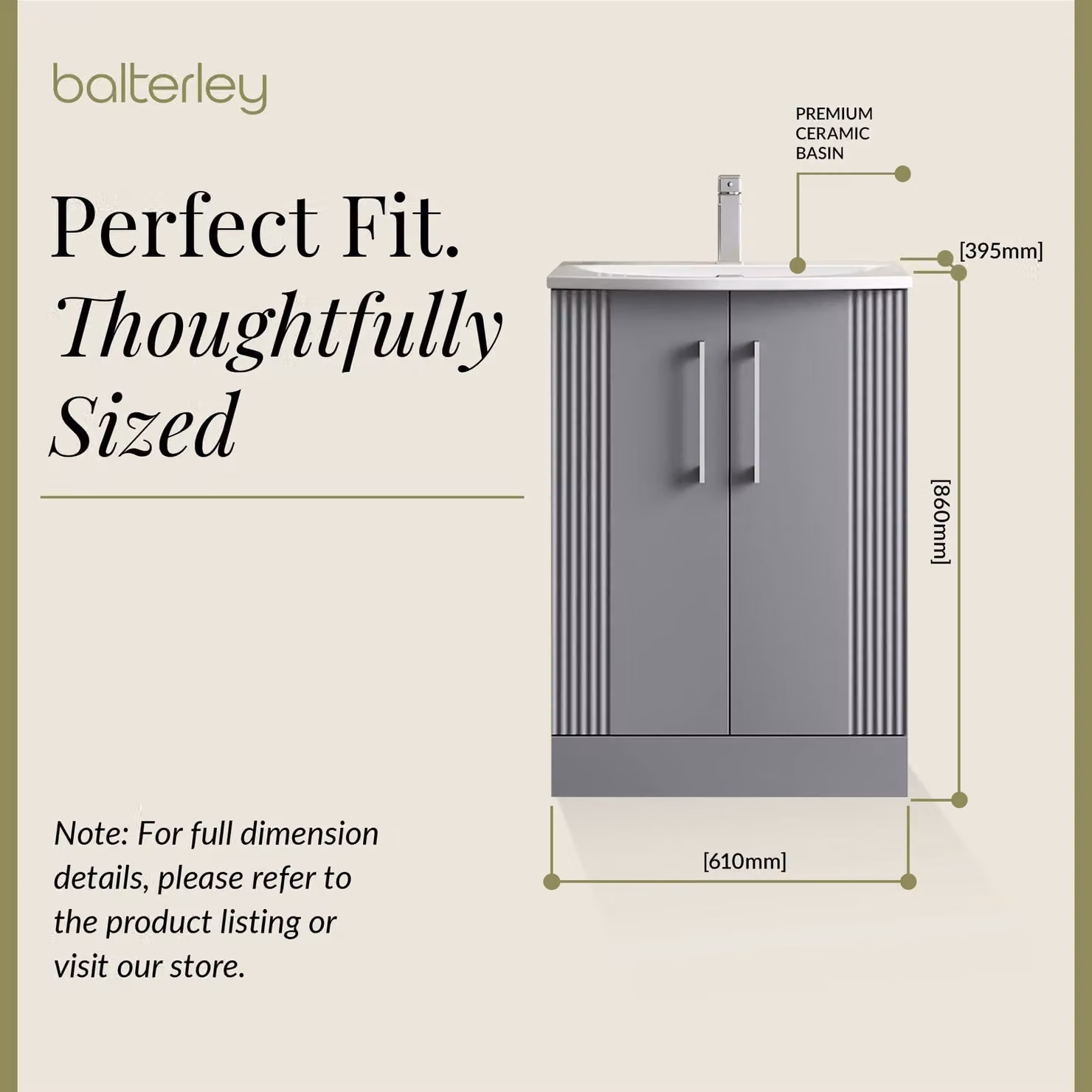 Balterley 2 Door Floor Standing Bathroom Vanity Unit with Thin-Edge Basin, Satin Grey – 4