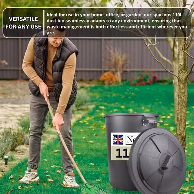 Large 110 L Heavy-Duty Weather Resistant Garden Dustbin in Black