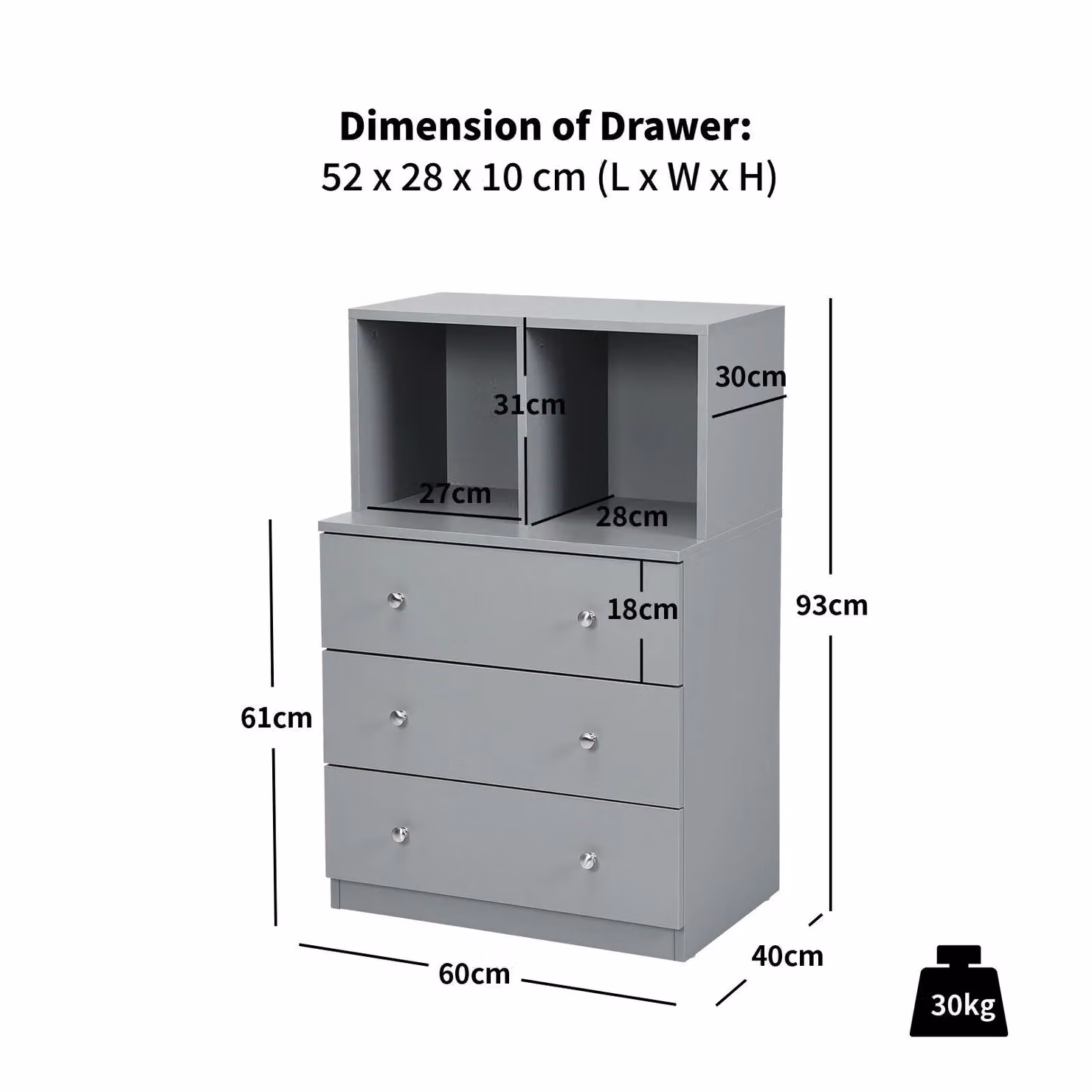 Costway Grey 3-Drawer Chest and 2-Cubby Freestanding Storage Cabinet Dresser – 2