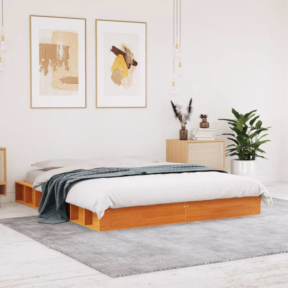 Berkfield Home Beautiful King Size Bed Frame in Waxed Brown Solid Pine, W/D/H: 150 x 200 cm – 2