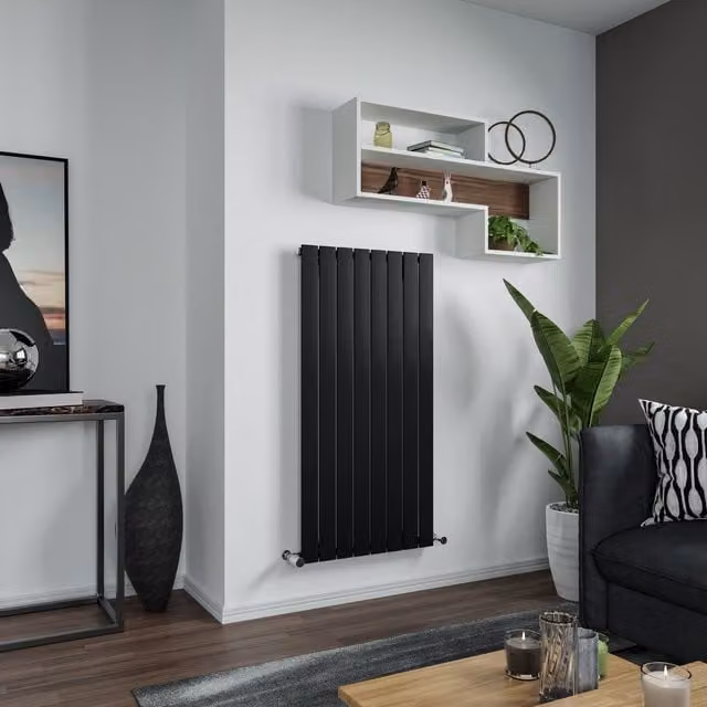 Agadon Vertical Flat Panel Designer Radiator in Textured Black, W: 59.5 cm, H: 120 cm
