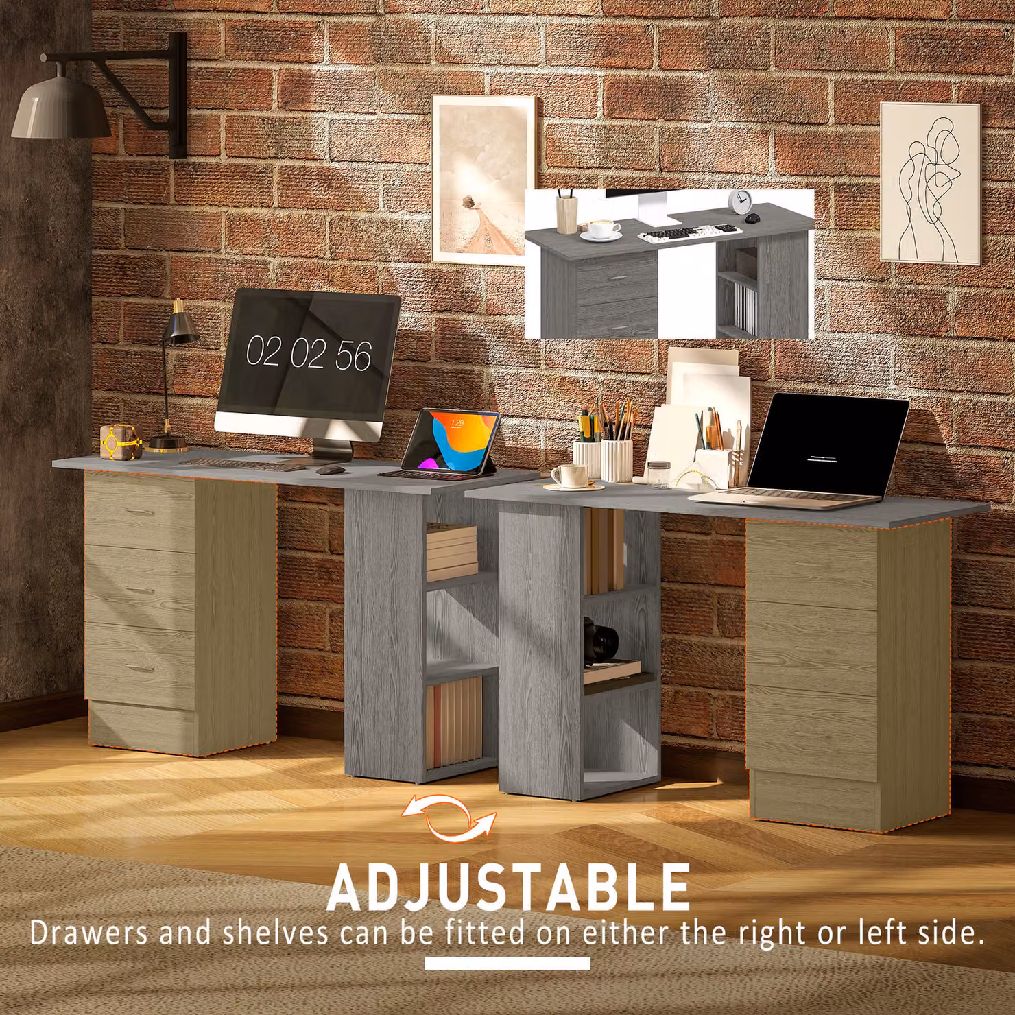 HOMCOM Grey Computer Desk and Writing Table with 3 Storage Shelves and Drawers for Home Office – 5