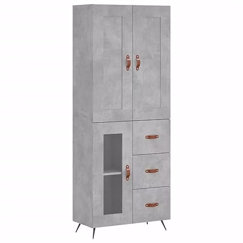 vidaXL Modern Highboard in Concrete Grey with Hinged Doors and Internal Shelves, W/D/H: 69.5 x 34 x 180 cm – 1