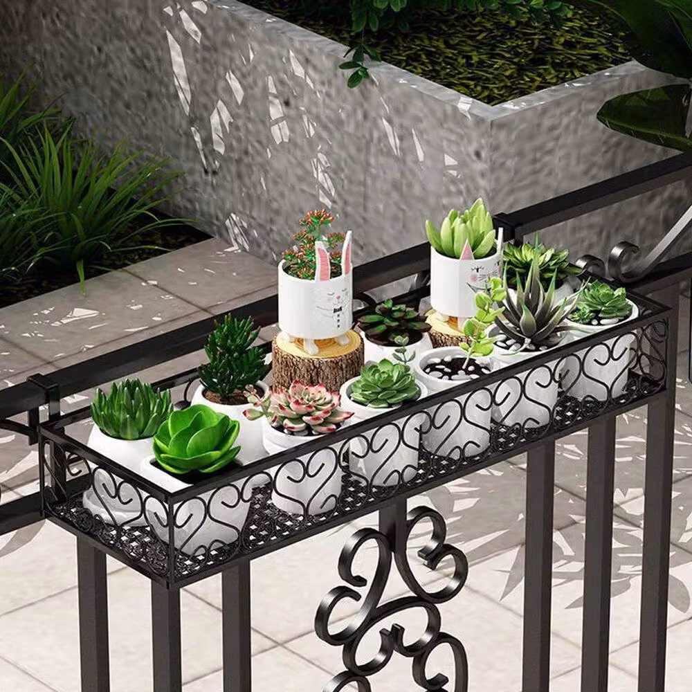 KORVIXA Black Metal Rectangular Hanging Planter Window Box W: 50 cm, D: 20 cm, H: 12 cm – 4