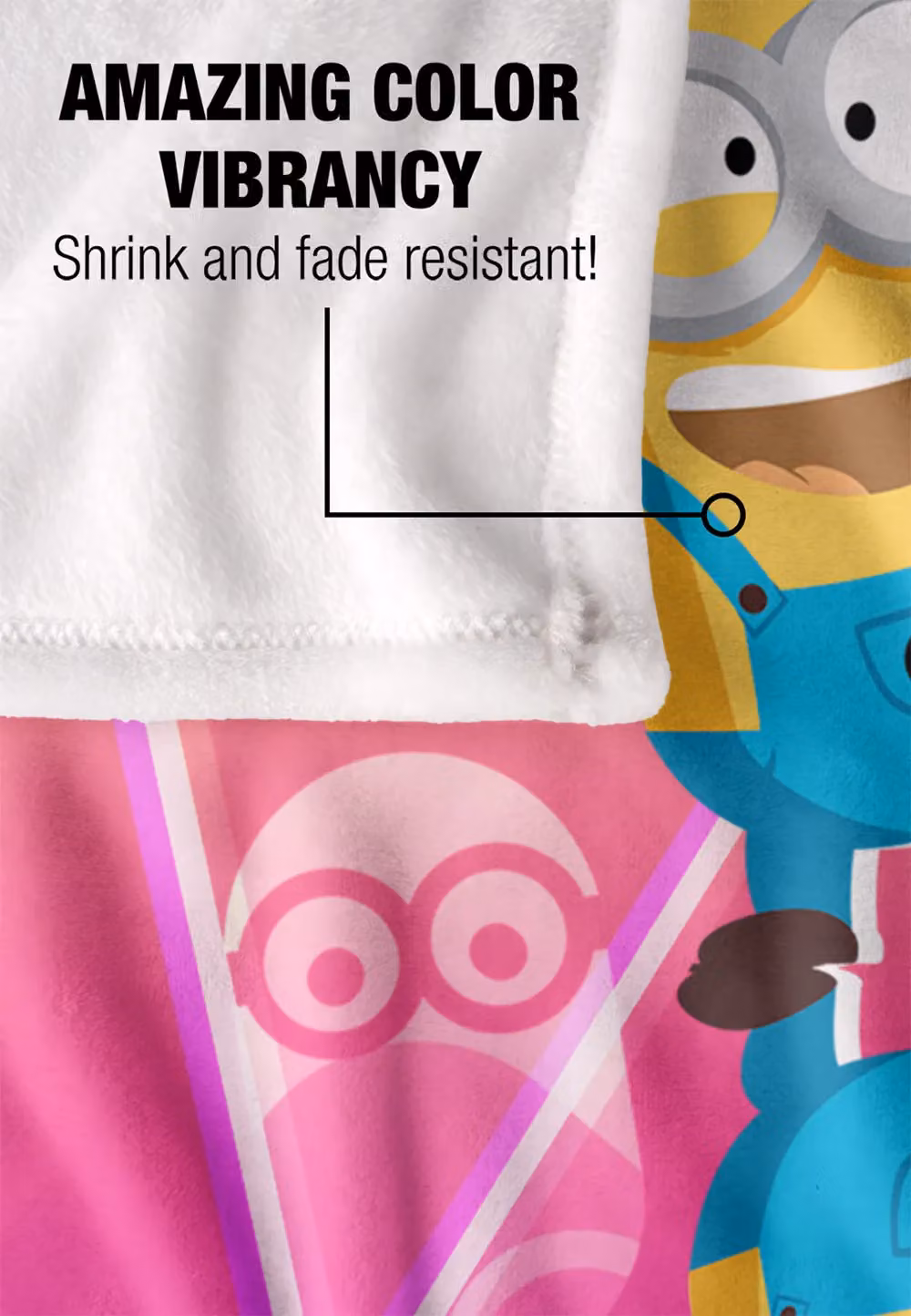 Universal Minions CMYK Rave Silky Touch Blanket in White and Multicolour, W: 152 cm, D: 127 cm – 3